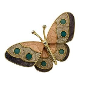 Vintage Cloisonne Enamel Pink Butterfly Brooch